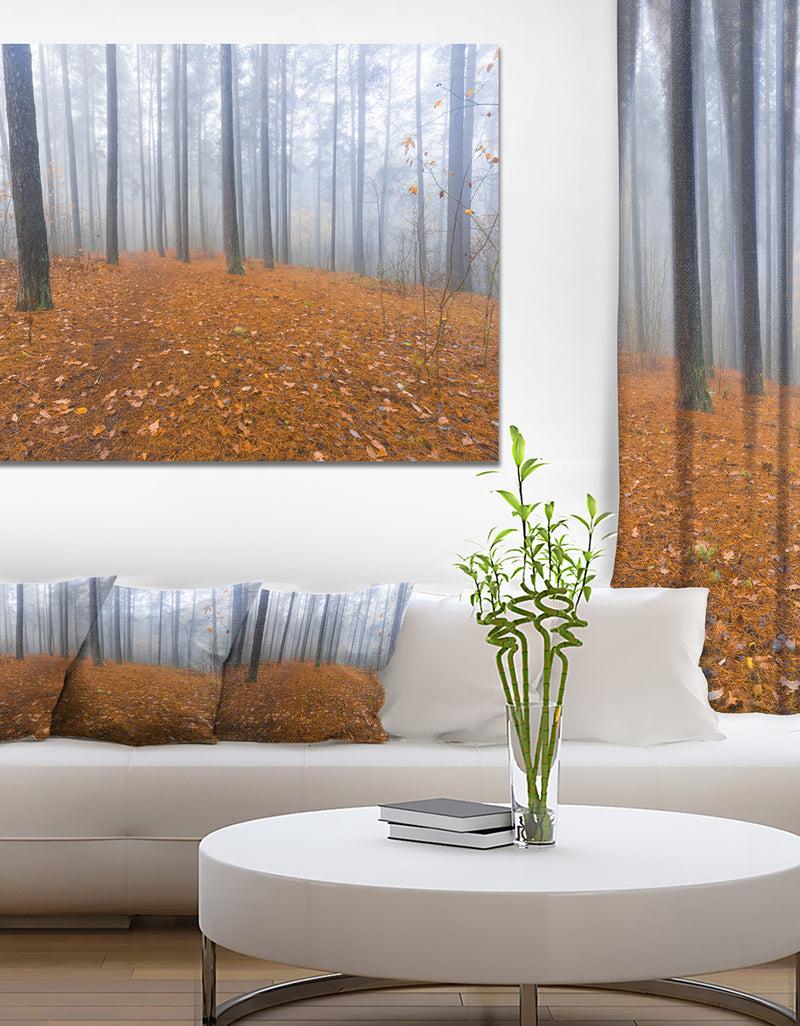 DesignQ Foggy Forest and Fallen Leaves - Modern Forest Canvas Art