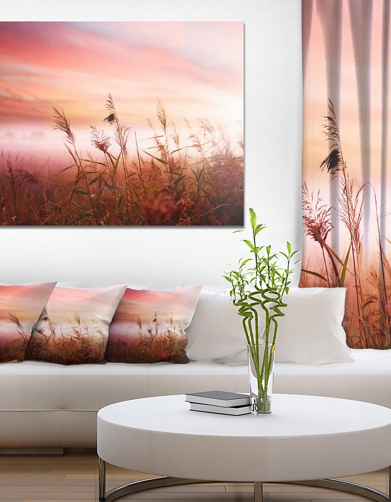 DesignQ Foggy Land with Early Morning Mist - Landscape Artwork Canvas Print
