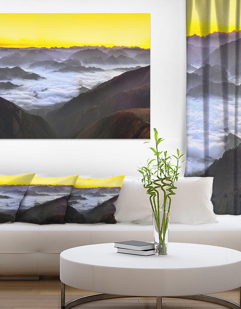 DesignQ Foggy Sunrise Over Mountains - Landscape Wall Art Canvas Print