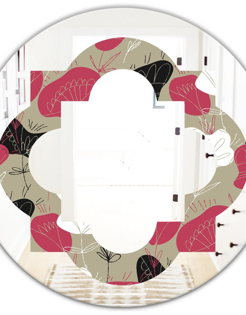 DesignQ Folk Flowers Hand Drawn Pattern - Modern Round Or Oval Wall Mirror - Quatrefoil