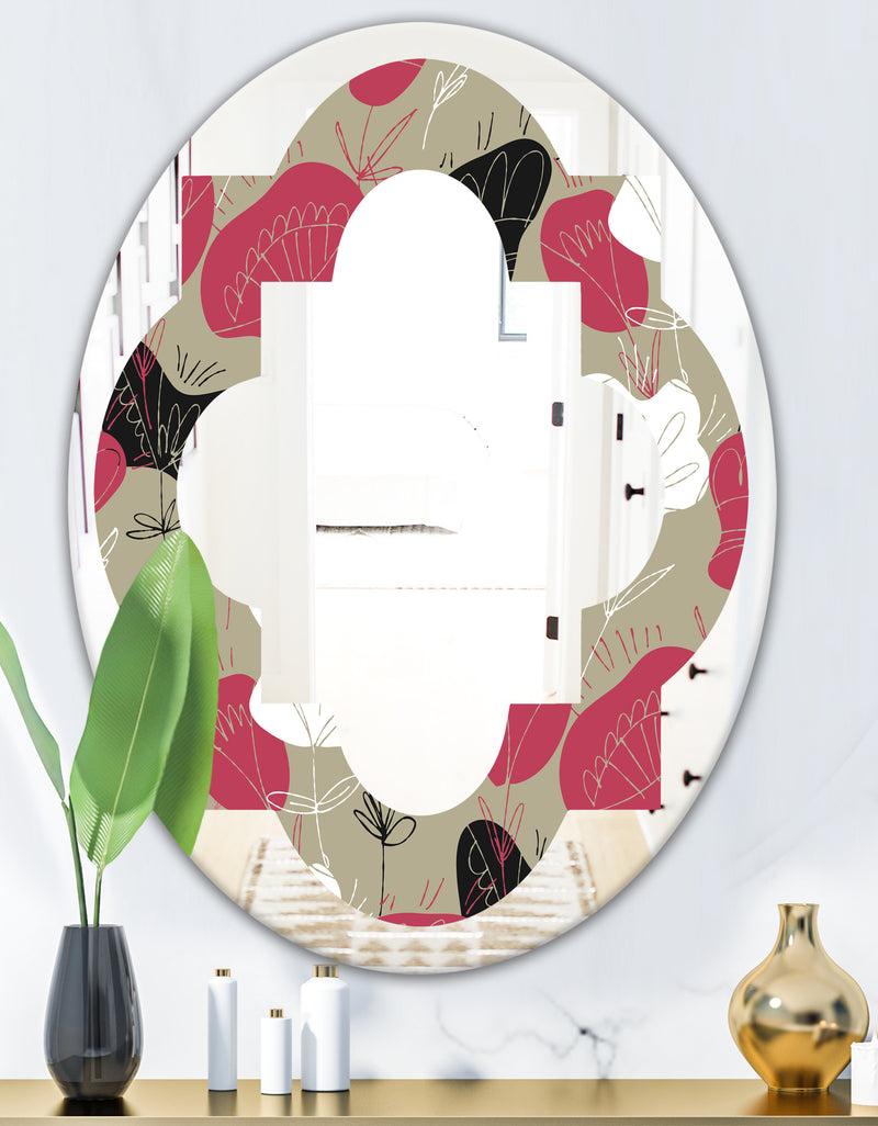 DesignQ Folk Flowers Hand Drawn Pattern - Modern Round Or Oval Wall Mirror - Quatrefoil