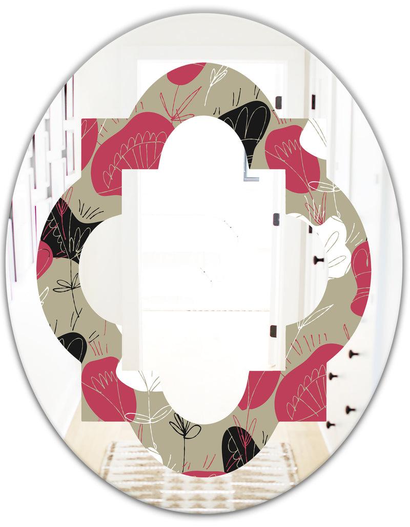 DesignQ Folk Flowers Hand Drawn Pattern - Modern Round Or Oval Wall Mirror - Quatrefoil