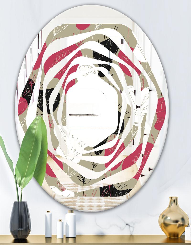 DesignQ Folk Flowers Hand Drawn Pattern - Modern Round Or Oval Wall Mirror - Whirl