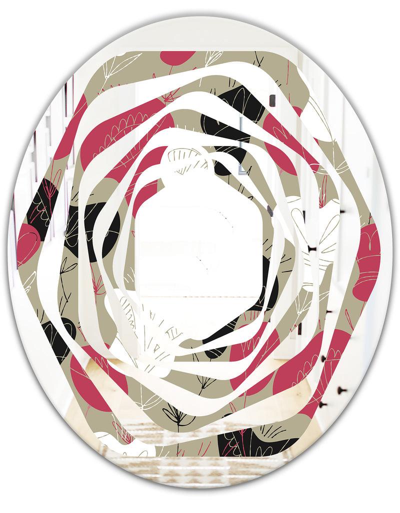 DesignQ Folk Flowers Hand Drawn Pattern - Modern Round Or Oval Wall Mirror - Whirl