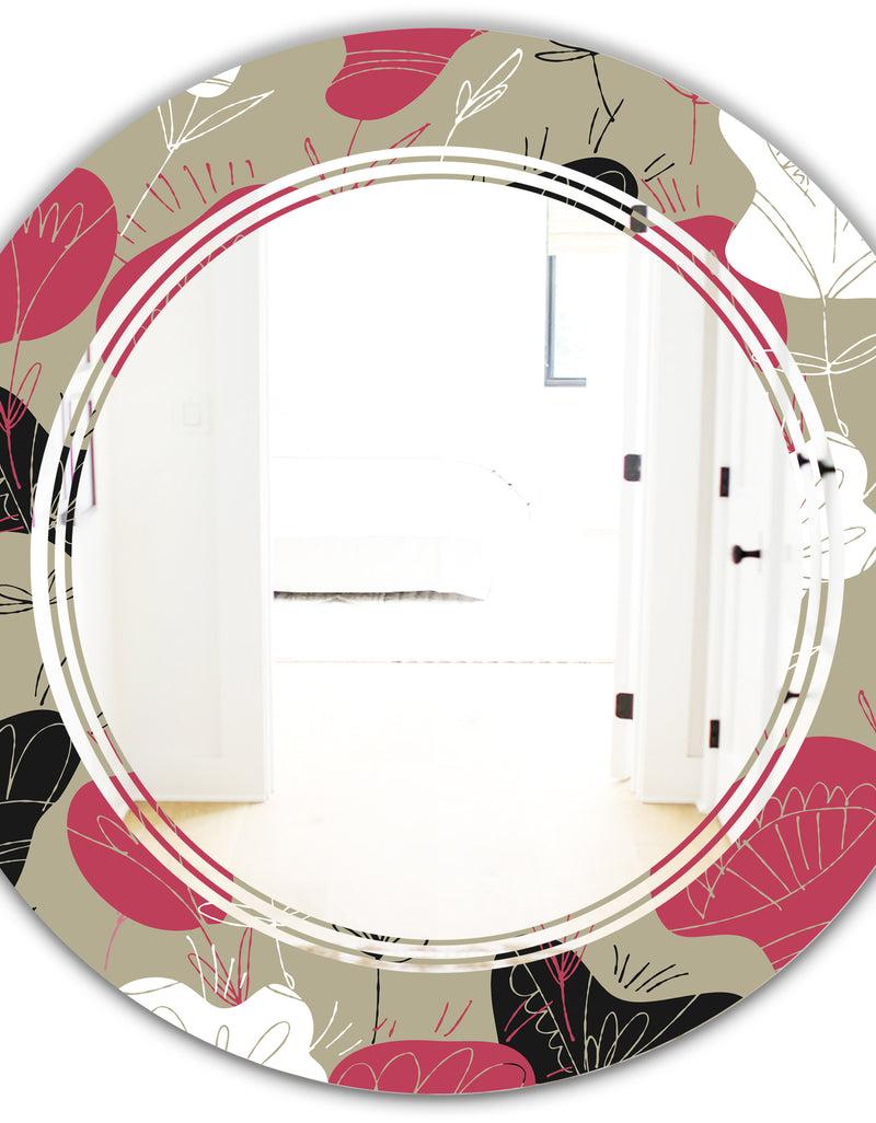 DesignQ Folk Flowers Hand Drawn Pattern - Modern Round Or Oval Wall Mirror - Triple C