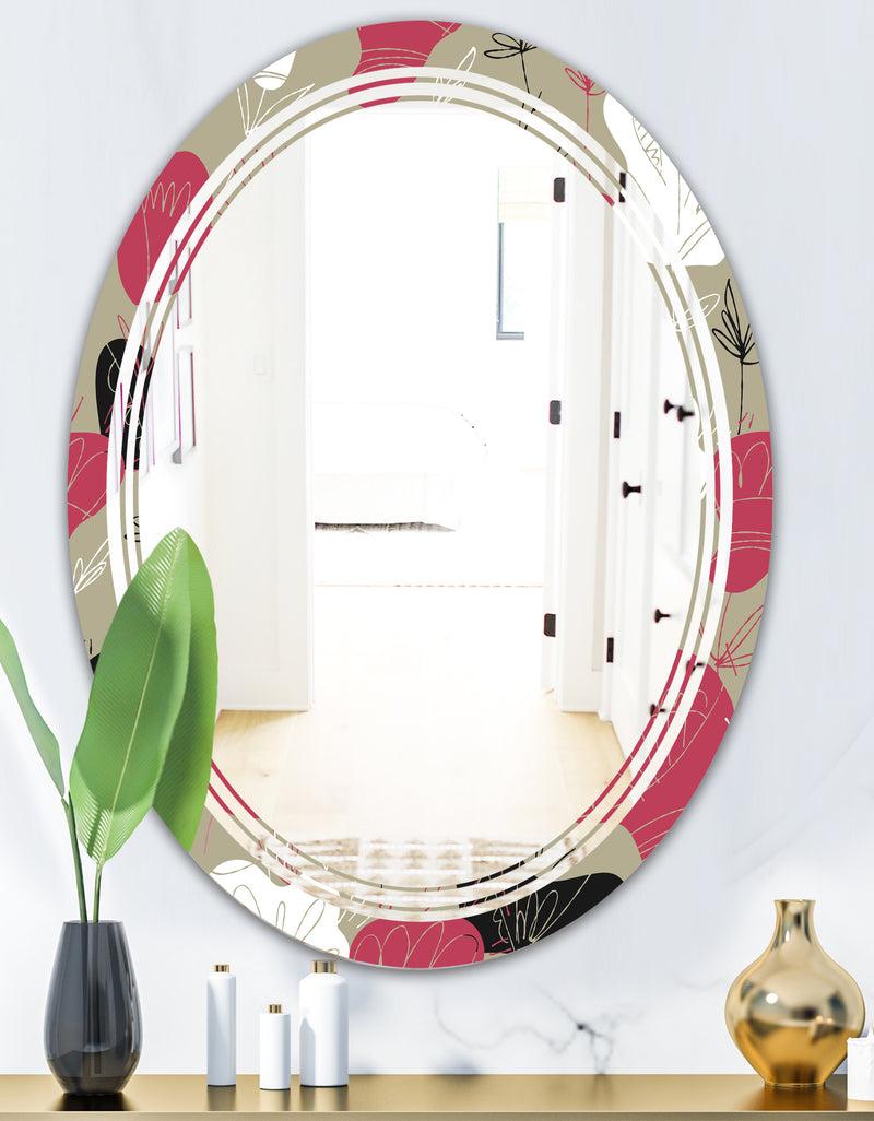 DesignQ Folk Flowers Hand Drawn Pattern - Modern Round Or Oval Wall Mirror - Triple C