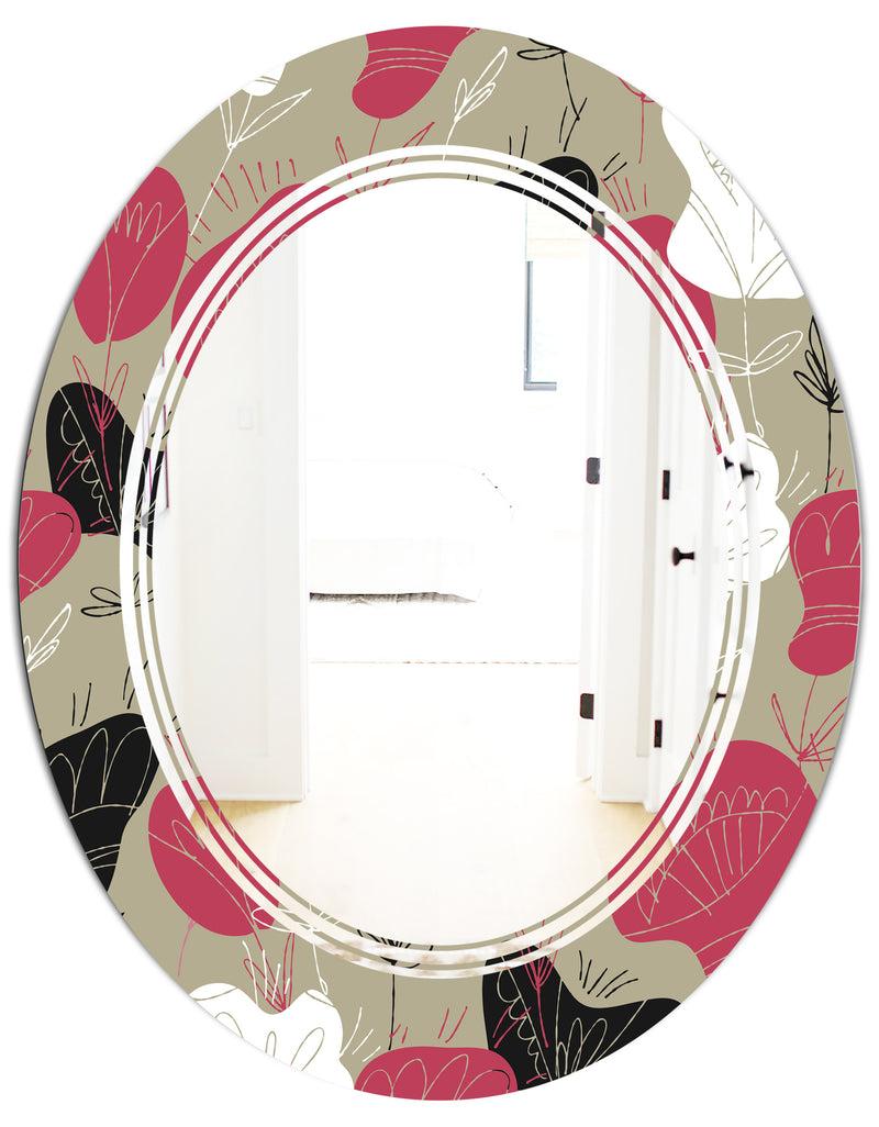 DesignQ Folk Flowers Hand Drawn Pattern - Modern Round Or Oval Wall Mirror - Triple C