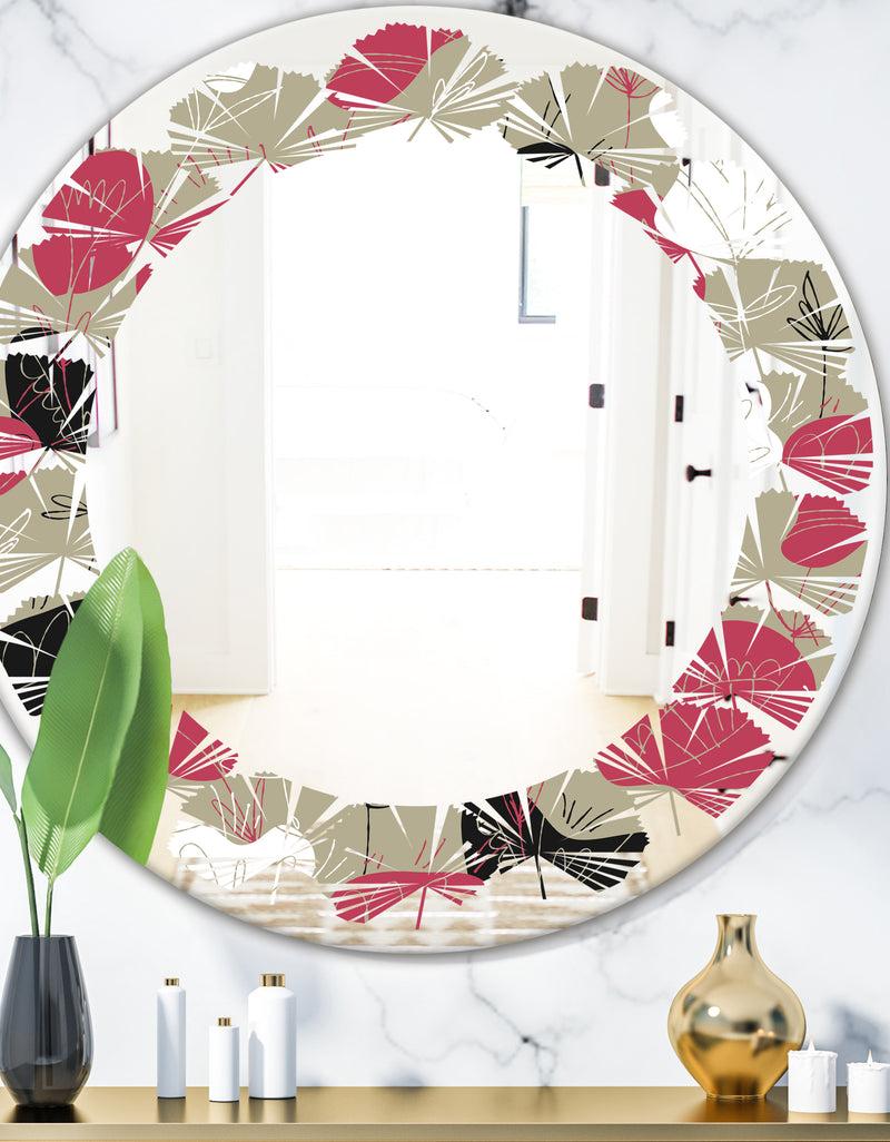 DesignQ Folk flowers hand drawn pattern - Modern Round or Oval Wall Mirror - Leaves