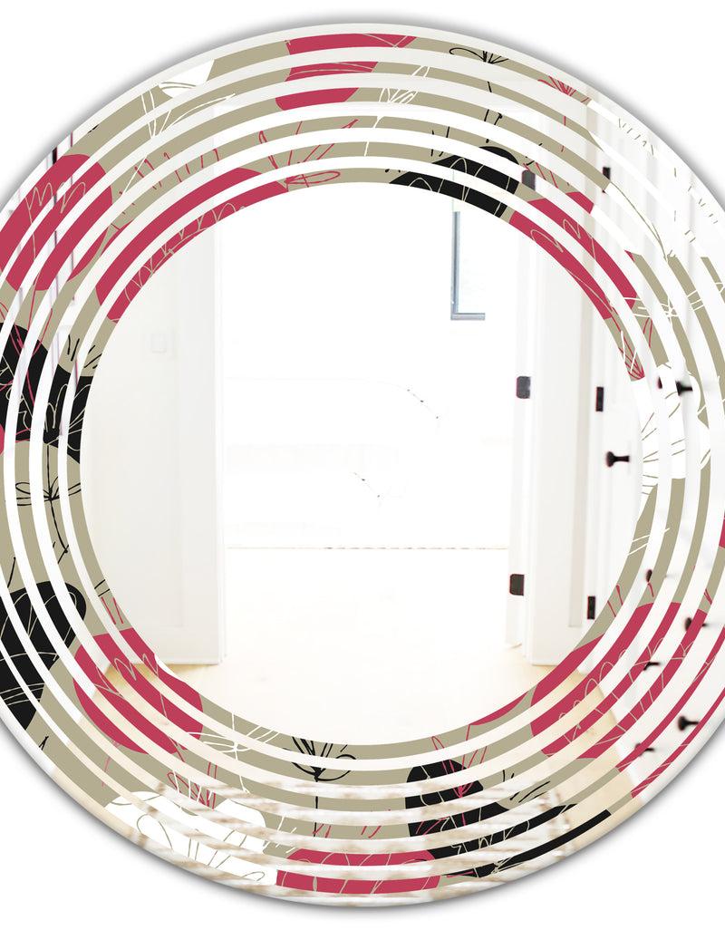 DesignQ Folk Flowers Hand Drawn Pattern - Modern Round Or Oval Wall Mirror - Wave