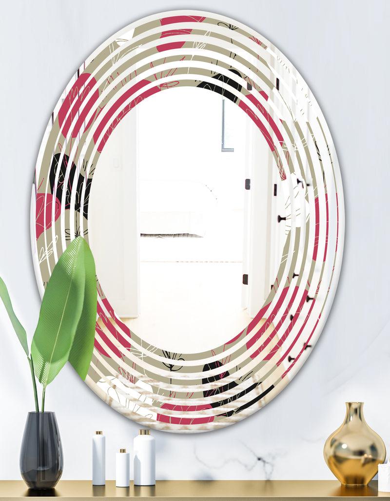 DesignQ Folk Flowers Hand Drawn Pattern - Modern Round Or Oval Wall Mirror - Wave