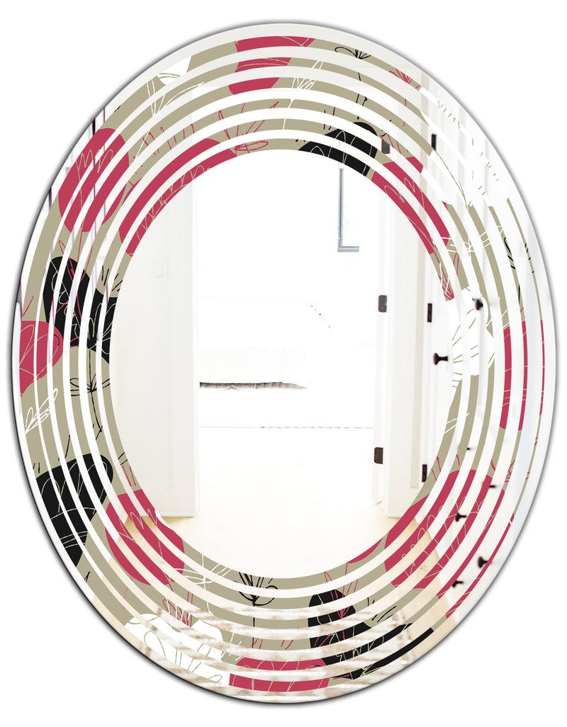 DesignQ Folk Flowers Hand Drawn Pattern - Modern Round Or Oval Wall Mirror - Wave