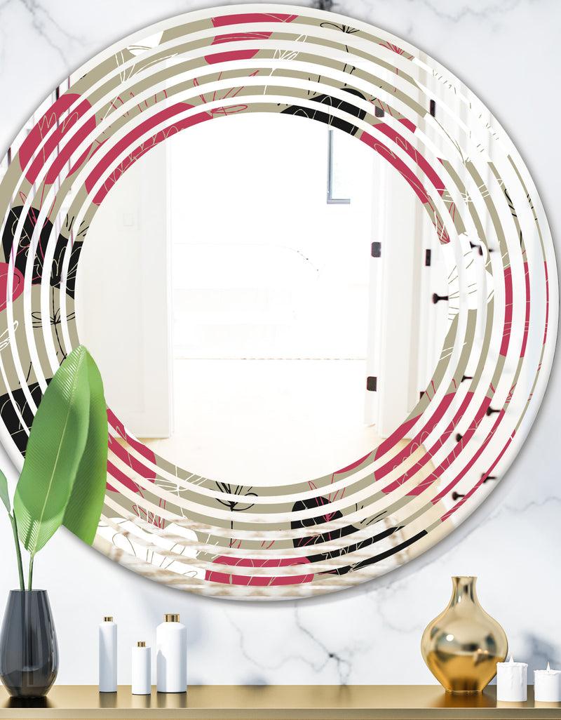 DesignQ Folk flowers hand drawn pattern - Modern Round or Oval Wall Mirror - Wave
