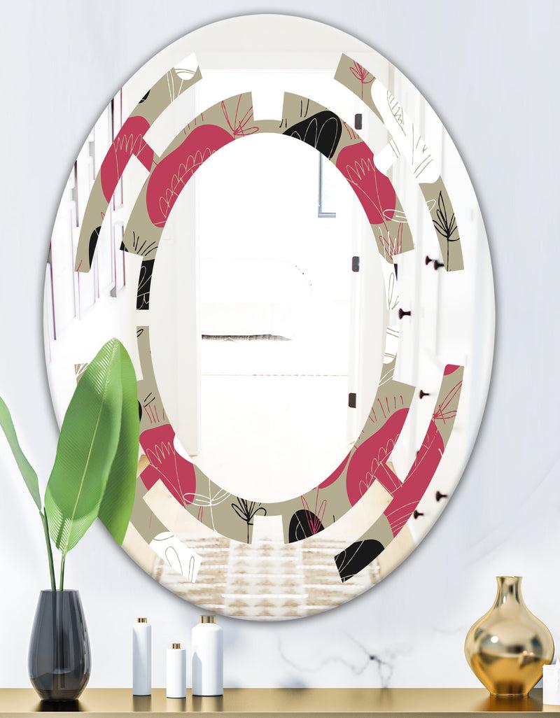 DesignQ Folk Flowers Hand Drawn Pattern - Modern Round Or Oval Wall Mirror - Space
