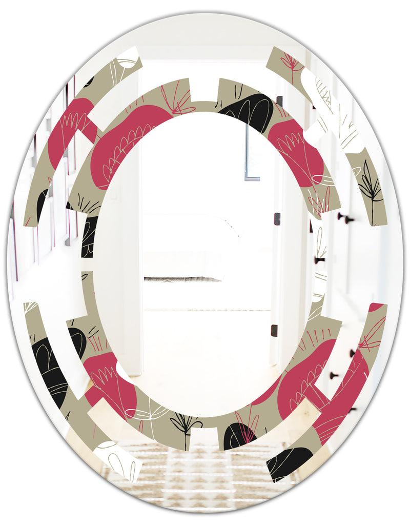 DesignQ Folk Flowers Hand Drawn Pattern - Modern Round Or Oval Wall Mirror - Space