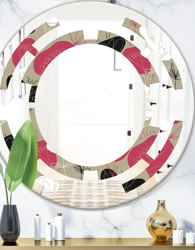 DesignQ Folk flowers hand drawn pattern - Modern Round or Oval Wall Mirror - Space