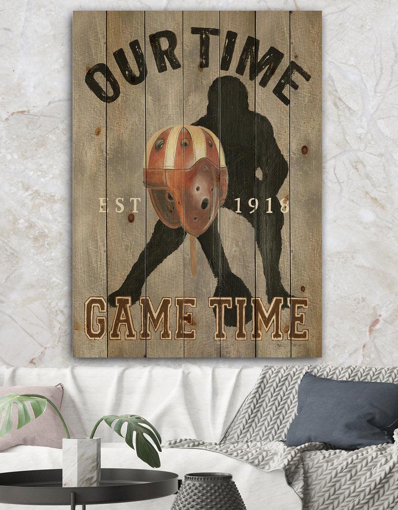 DesignQ football Game Day I - Vintage Sport Print on Natural Pine Wood