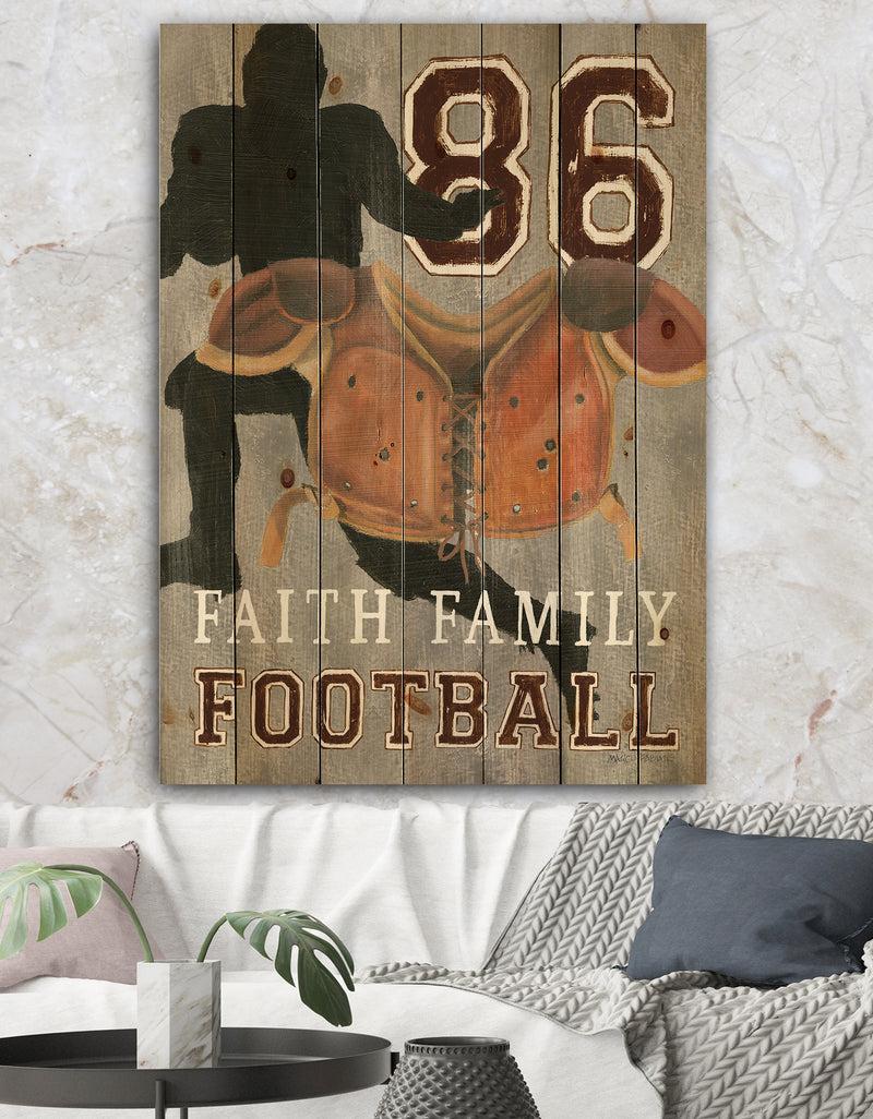 DesignQ football Game Day III - Vintage Sport Print on Natural Pine Wood