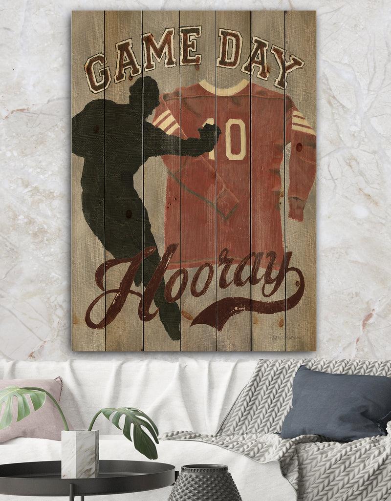 DesignQ football Game Day IV - Vintage Sport Print on Natural Pine Wood