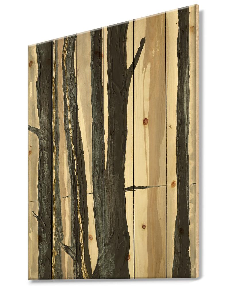 DesignQ Forest Silhouette II - Modern Farmhouse Print On Natural Pine Wood