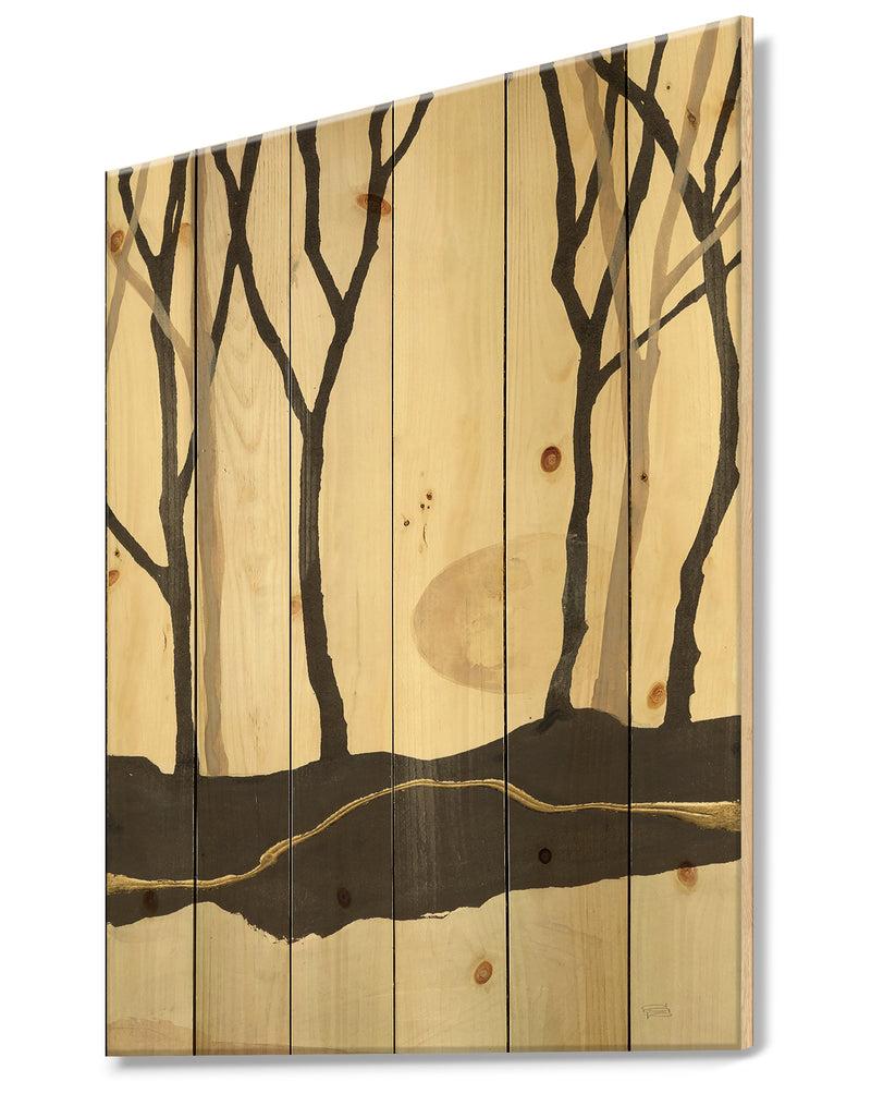 DesignQ Forest Silhouette III - Modern Farmhouse Print On Natural Pine Wood