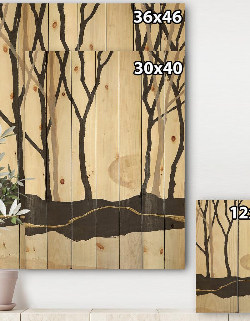 DesignQ Forest Silhouette III - Modern Farmhouse Print On Natural Pine Wood