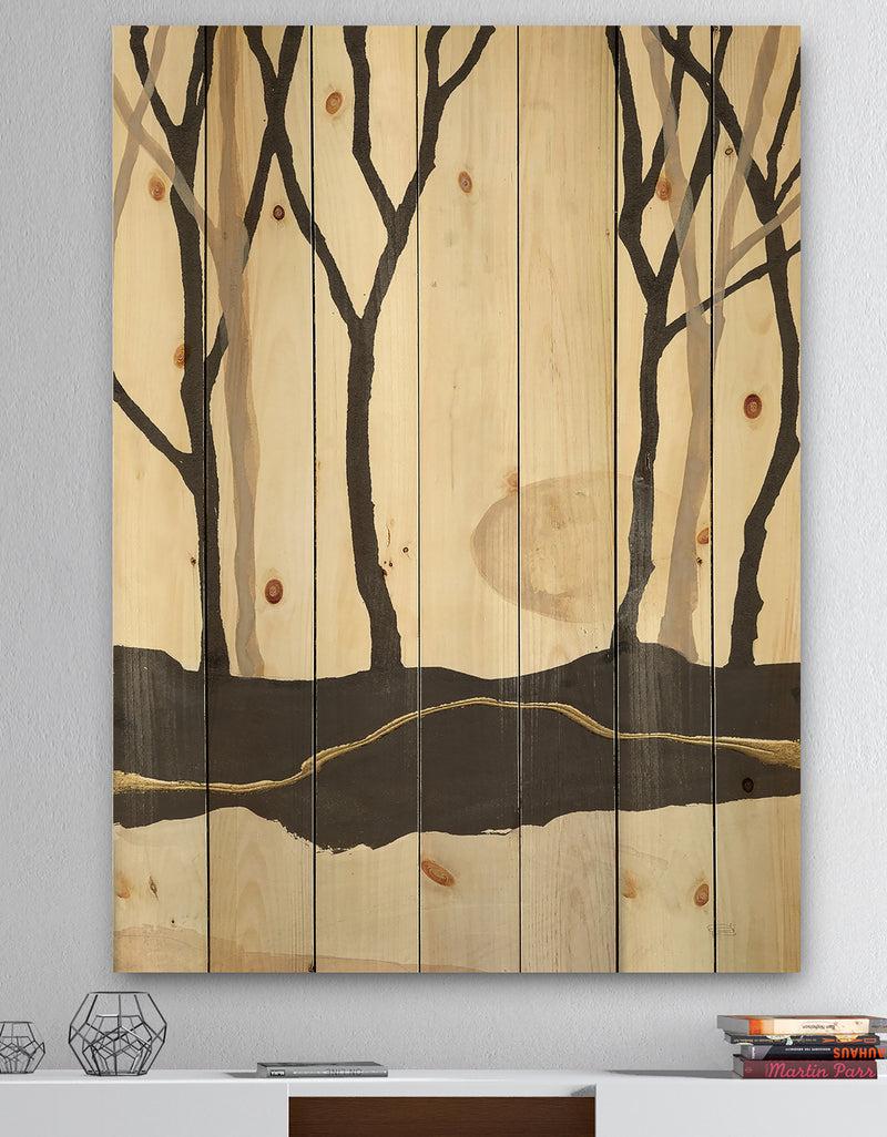 DesignQ Forest Silhouette III - Modern Farmhouse Print on Natural Pine Wood