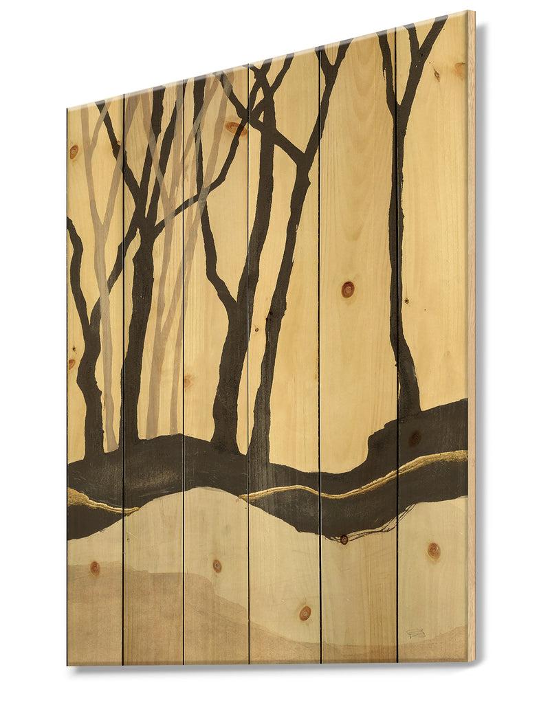DesignQ Forest Silhouette IV - Modern Farmhouse Print On Natural Pine Wood