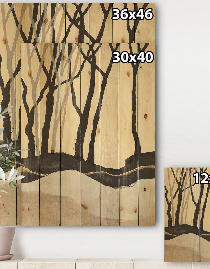 DesignQ Forest Silhouette IV - Modern Farmhouse Print On Natural Pine Wood