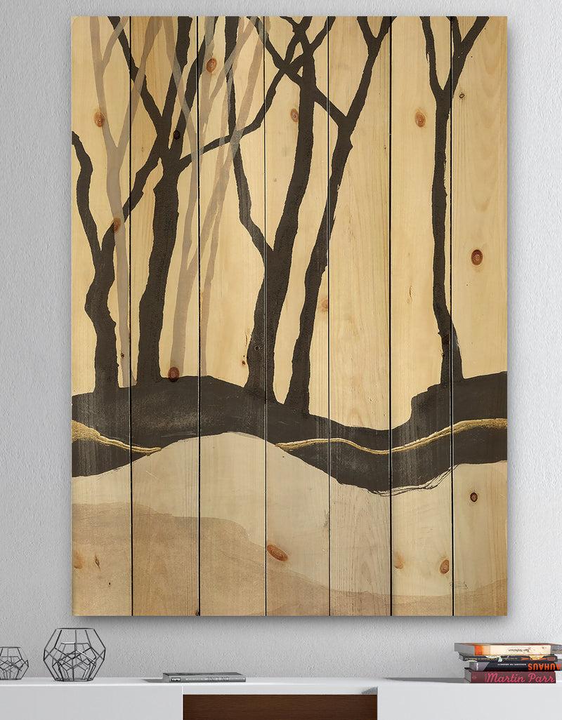 DesignQ Forest Silhouette IV - Modern Farmhouse Print on Natural Pine Wood