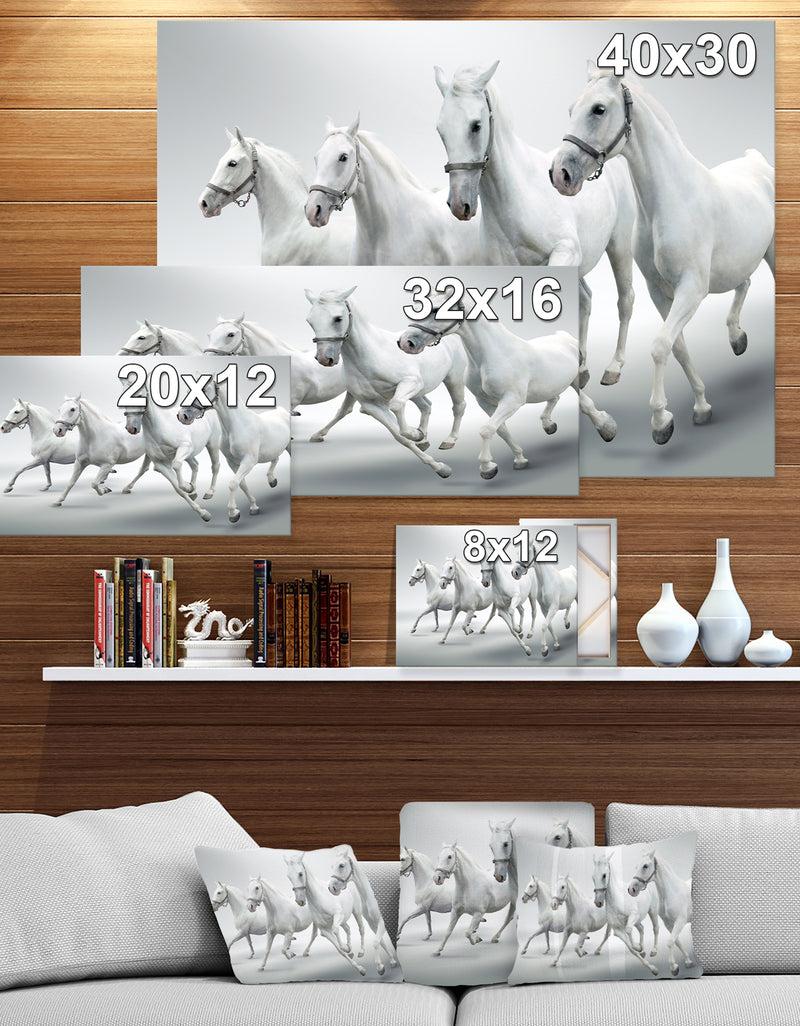 DesignQ Four White Horses - Farmhouse Animals Photographic On Wrapped Canvas
