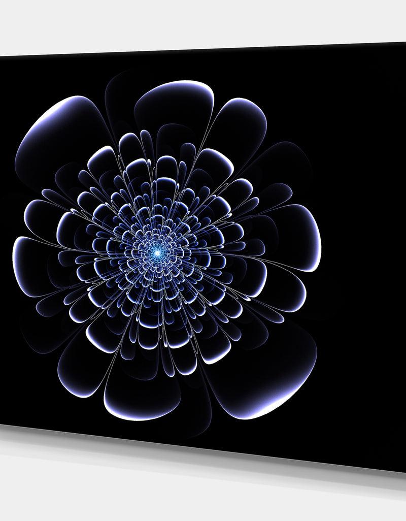 DesignQ Fractal Blue Flower On Black - Digital Art On Wrapped Canvas