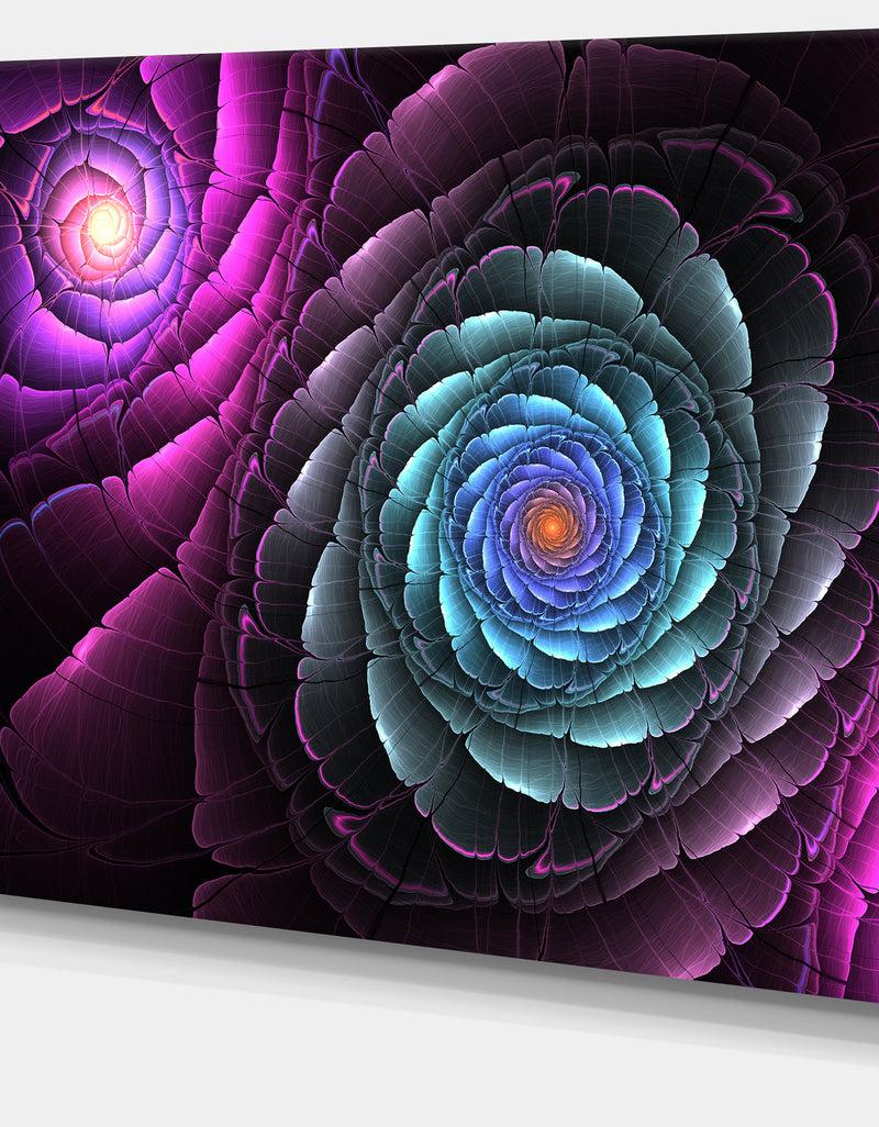 DesignQ Fractal Blue Purple Flower Digital Art - Large Floral Canvas Art Print