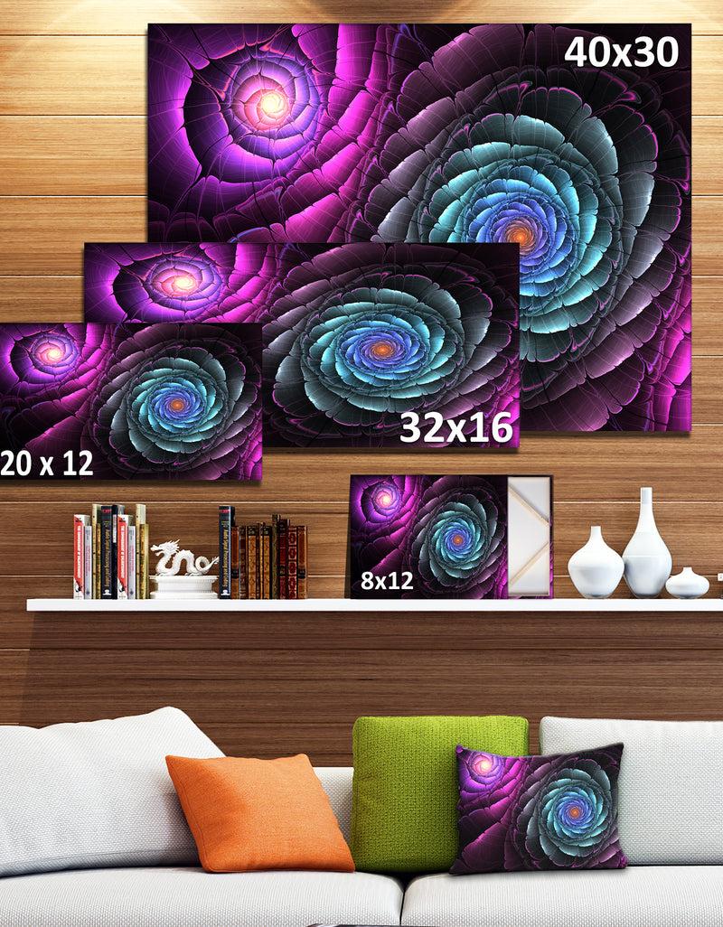 DesignQ Fractal Blue Purple Flower Digital Art - Large Floral Canvas Art Print