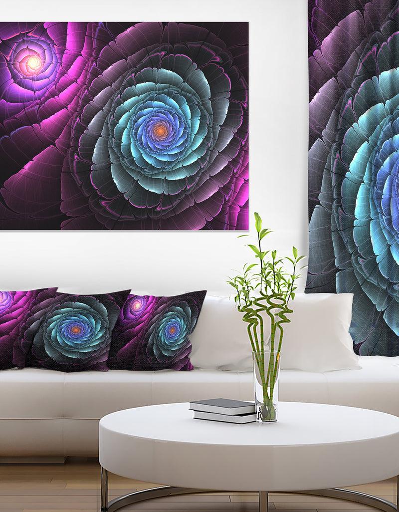 DesignQ Fractal Blue Purple Flower Digital Art - Large Floral Canvas Art Print