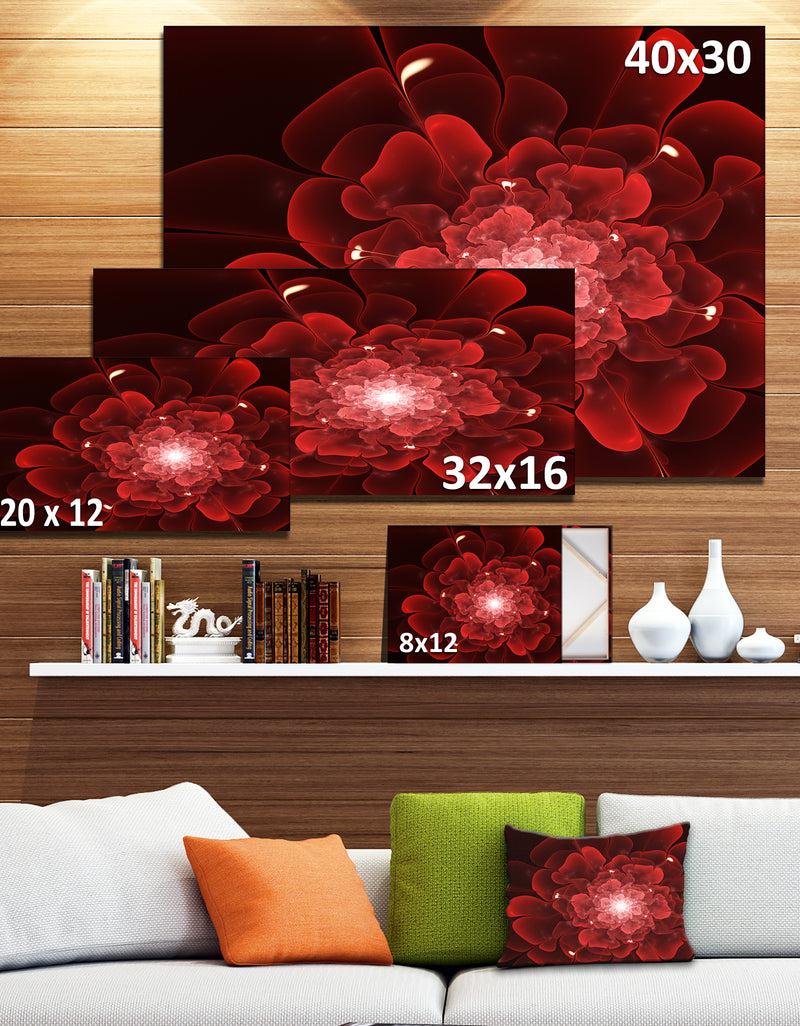 DesignQ Fractal Flower Clear Red Digital Art - Large Floral Canvas Art Print