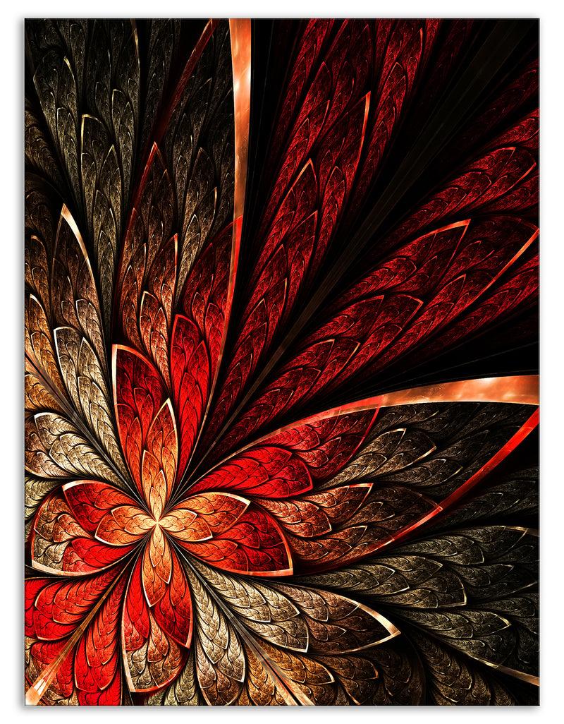 DesignQ Fractal Flower In Yellow And Red - Floral Canvas Print