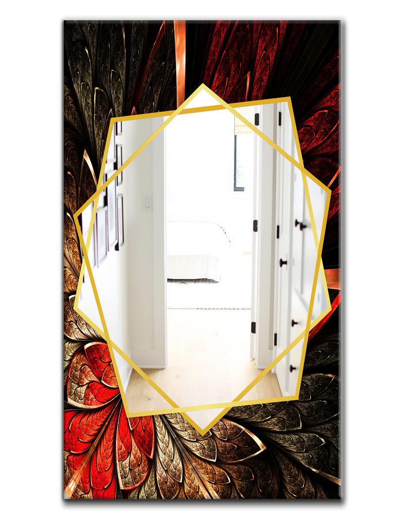 DesignQ Fractal Flower In Yellow And Red - Traditional Mirror - Frameless Wall Mirror