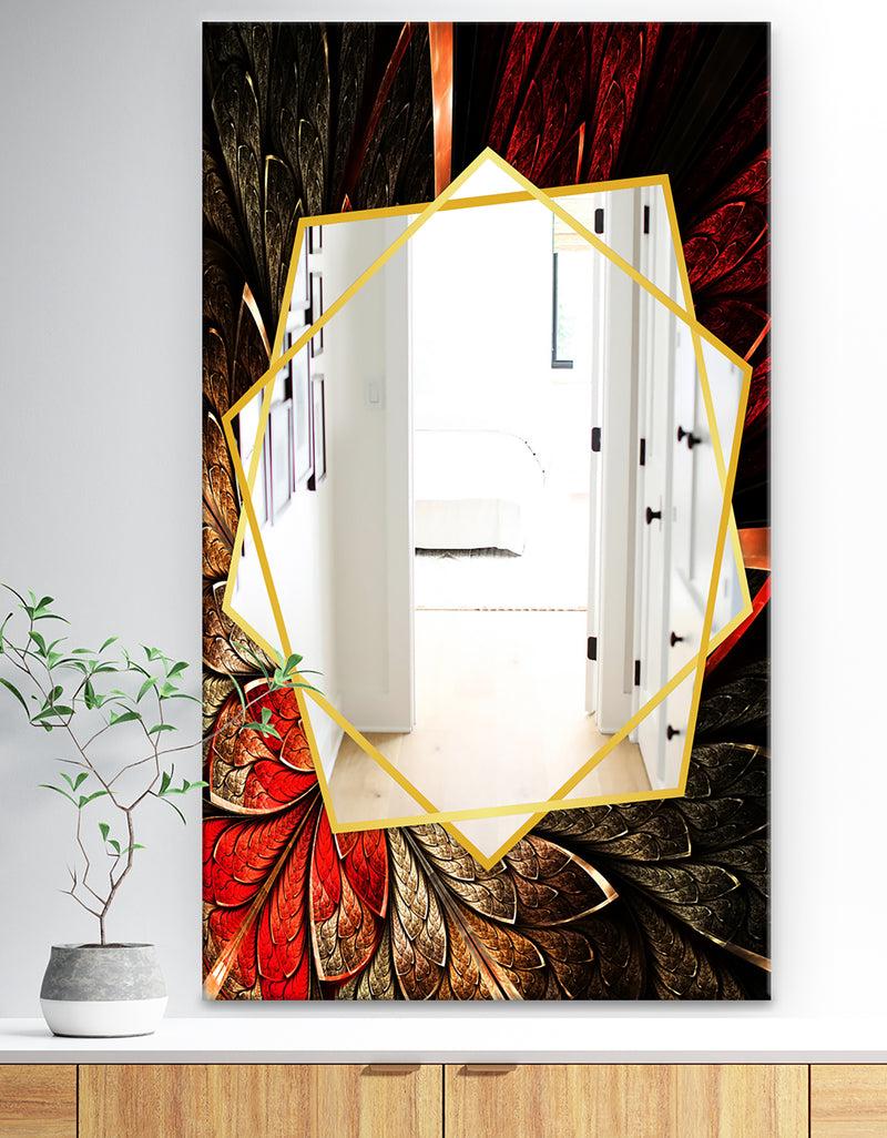 DesignQ Fractal Flower In Yellow and Red - Traditional Mirror - Frameless Wall Mirror