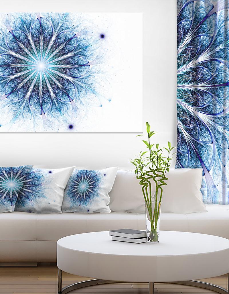 DesignQ Fractal Flower Light Blue Digital Art - Large Flower Canvas Wall Art