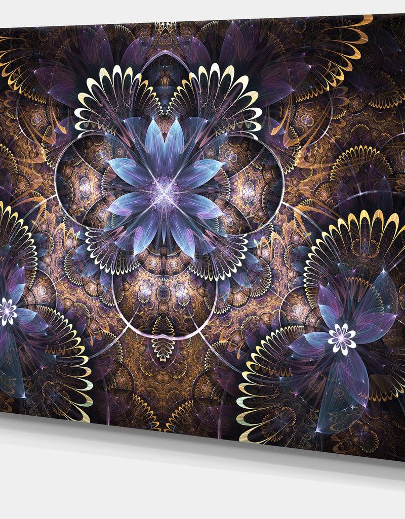 DesignQ Fractal Glossy Blue Flower Digital Art - Large Floral Canvas Art Print
