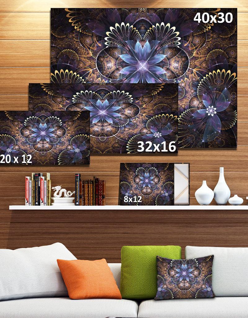 DesignQ Fractal Glossy Blue Flower Digital Art - Large Floral Canvas Art Print