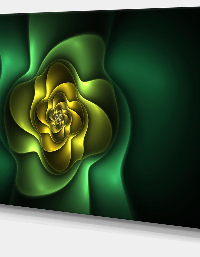 DesignQ Fractal Green Flower On Black - Floral Canvas Wall Art