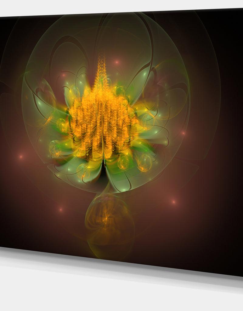 DesignQ Fractal Yellow Flower On Black - Floral Canvas Wall Art