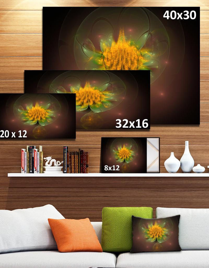 DesignQ Fractal Yellow Flower On Black - Floral Canvas Wall Art