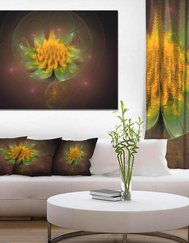 DesignQ Fractal Yellow Flower on Black - Floral Canvas Wall Art