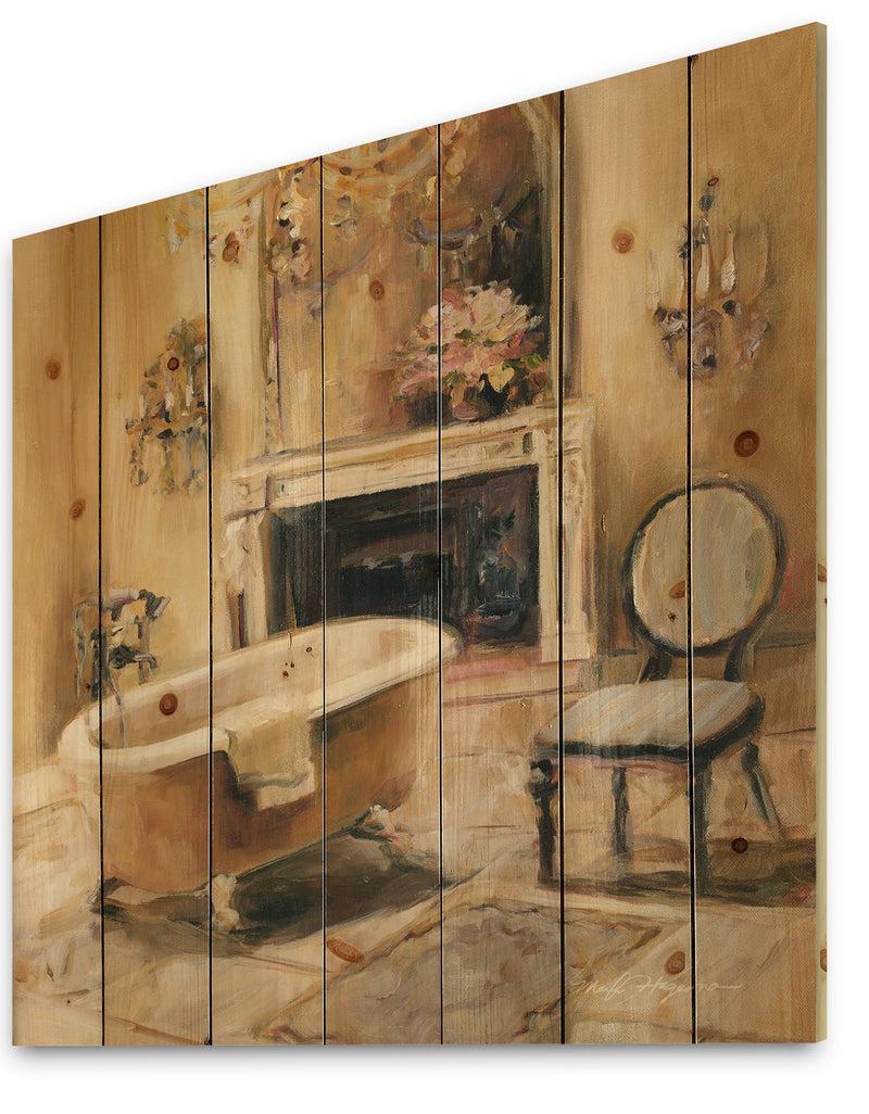 DesignQ French Bath I - Traditional Bathroom Print On Natural Pine Wood
