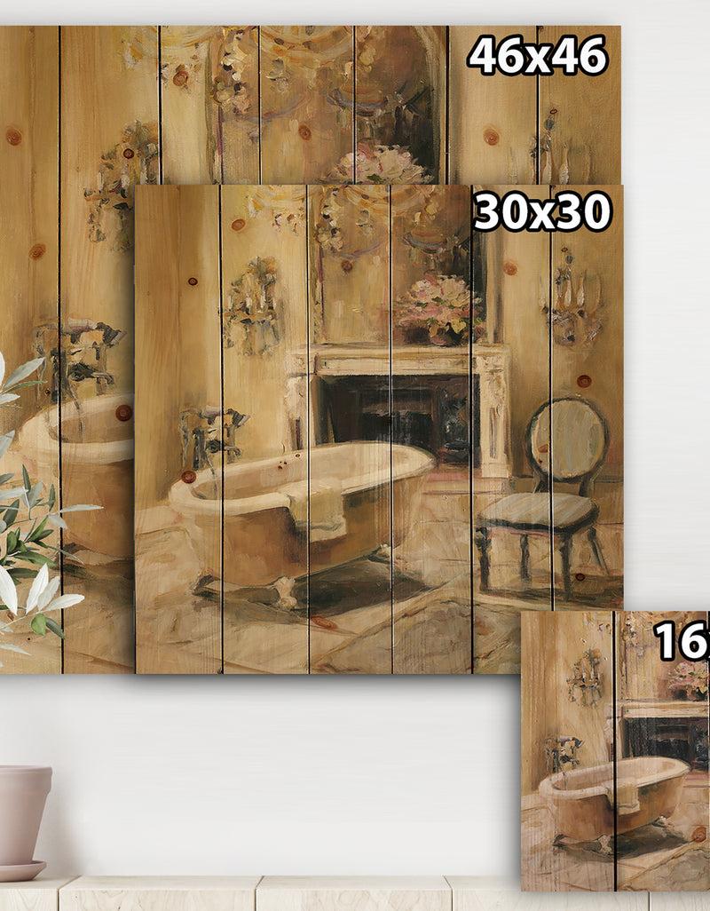DesignQ French Bath I - Traditional Bathroom Print On Natural Pine Wood