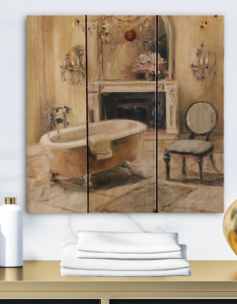 DesignQ French Bath I - Traditional Bathroom Print on Natural Pine Wood