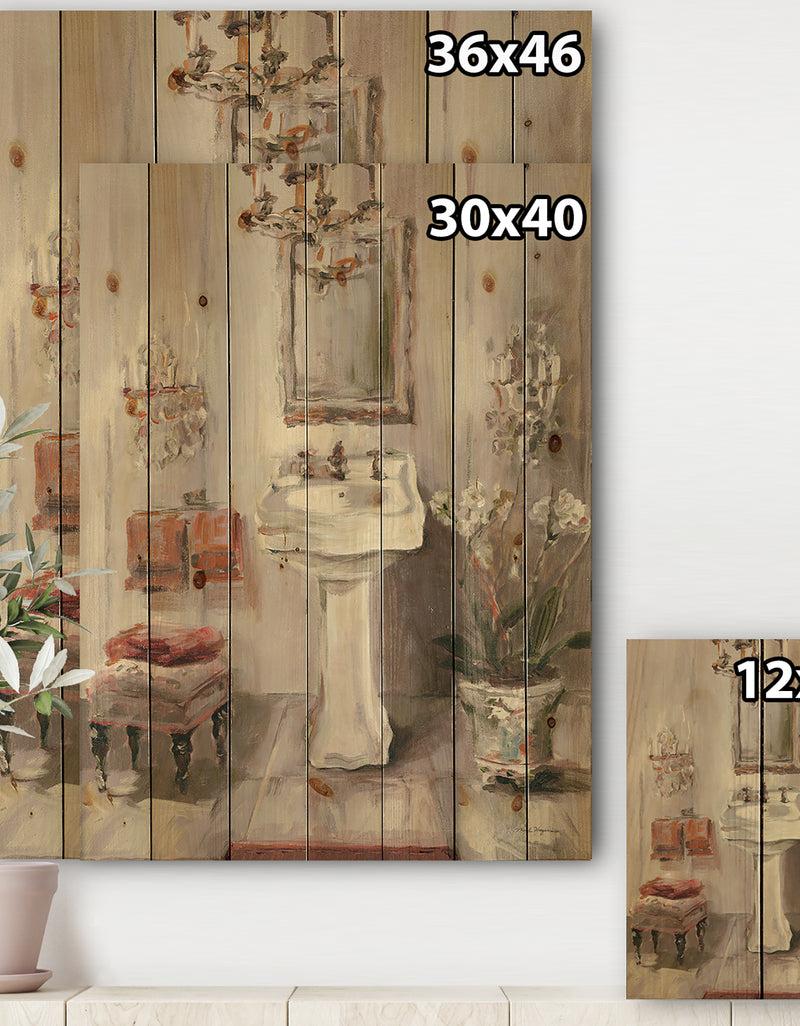 DesignQ French Bath La Baignoire I - Traditional Bathroom Print On Natural Pine Wood