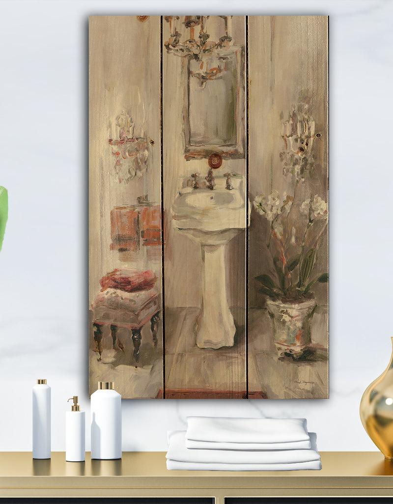 DesignQ French Bath La baignoire I - Traditional Bathroom Print on Natural Pine Wood